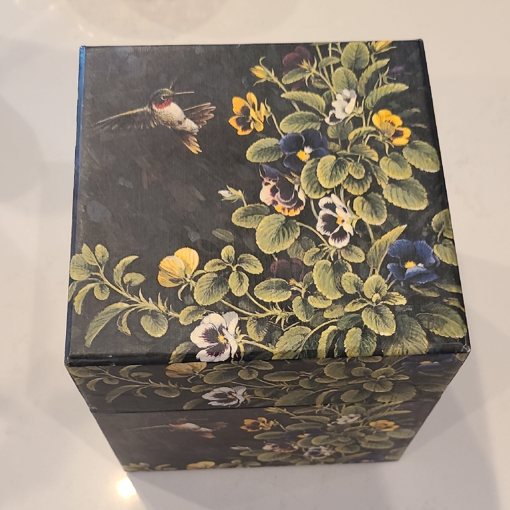 Floral Decorative Box with Hummingbird Design